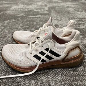 Adidas White and Black Running Shoes with Brown Sole